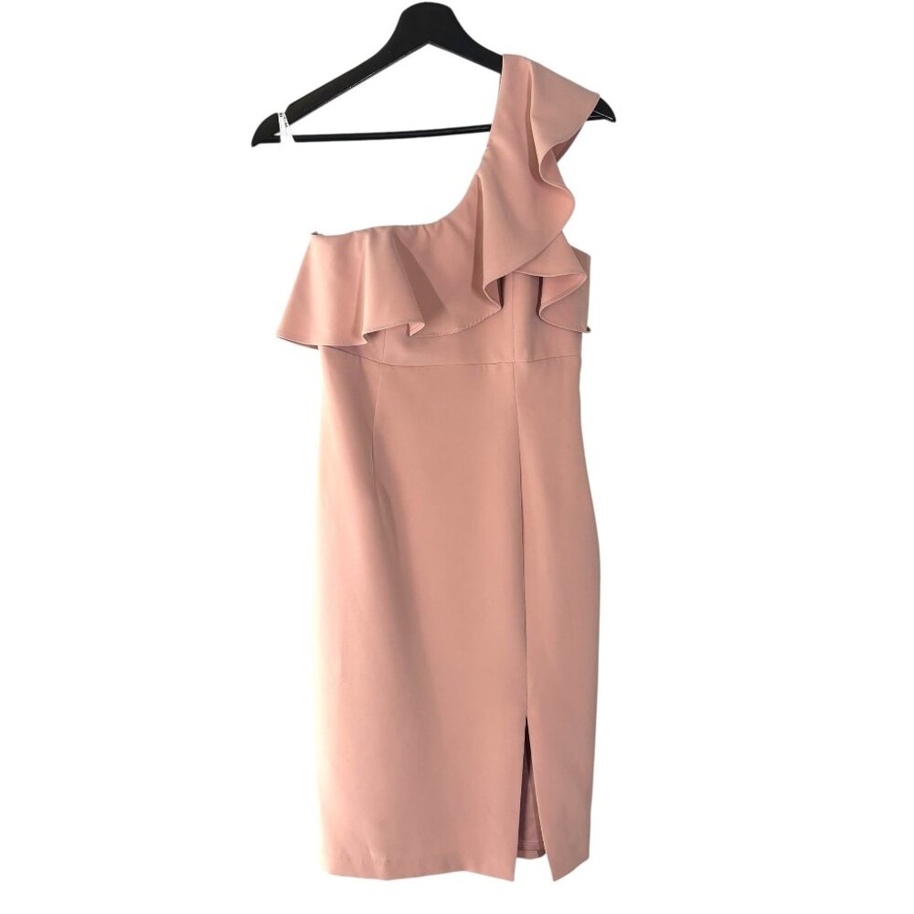 Bardot Dusty Pink Ruffle One Shoulder Knee Length Sheath Dress 6 Small